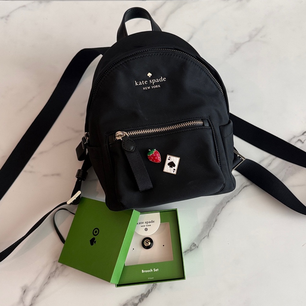 Kate Spade Black Nylon Backpack with Playful Charms
